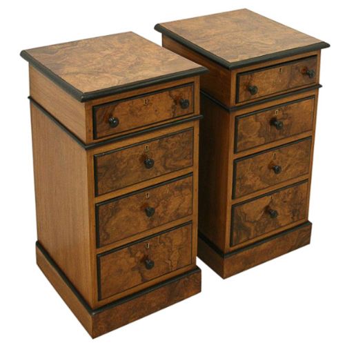 Pair of Victorian Burr Walnut Chests/bedside Lockers