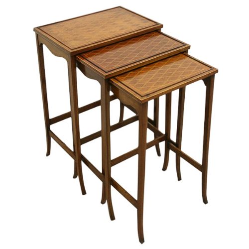 Nest of 3 Mahogany Inlaid Occasional Tables