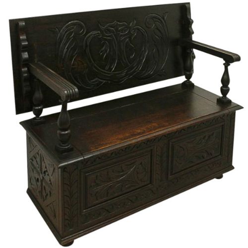 Carved Oak Monks Bench