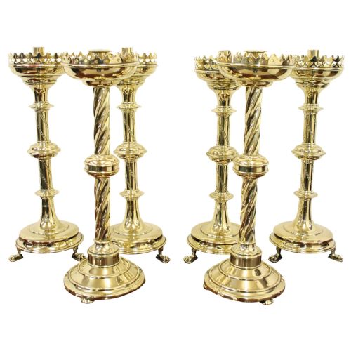 Set of 6 Ecclesiastical Brass Candlesticks