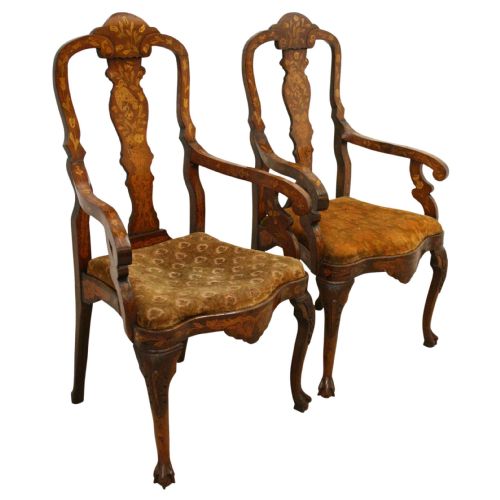 Pair of Dutch Marquetry Armchairs