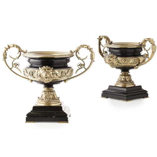 Pair of French Gilt Bronze Urns