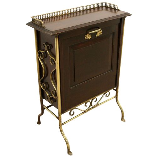 Art Nouveau Mahogany and Brass Magazine Rack