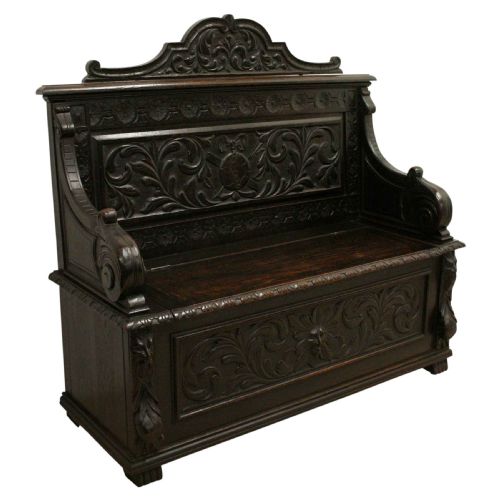 Flemish Carved Oak Monks Bench