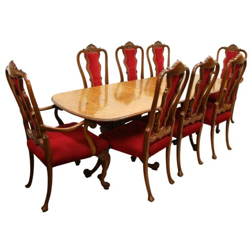 Queen Anne Style Burr Walnut Dining Room Suite