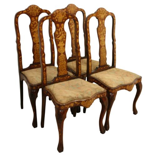 Set of 4 Dutch Marquetry Chairs