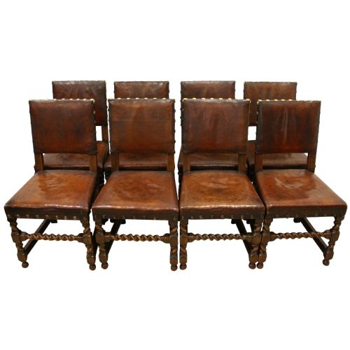 Set of 8 Jacobean Style Oak Dining Chairs