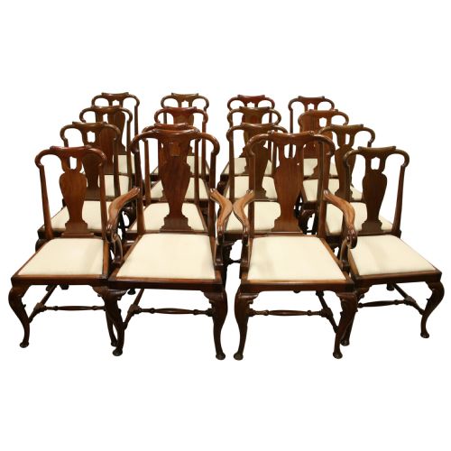 Set of 16 Queen Anne Style Mahogany Dining Chairs