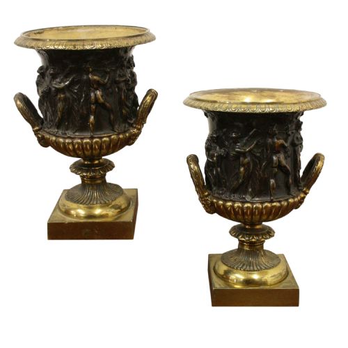 Pair of Brass and Bronze Side Urns