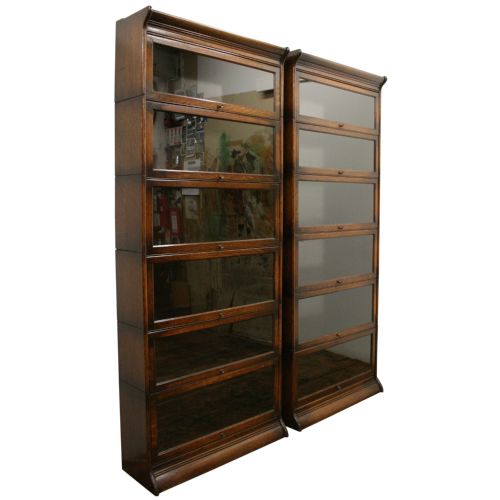 Tall Pair of Oak Sectional / Stacking Bookcases