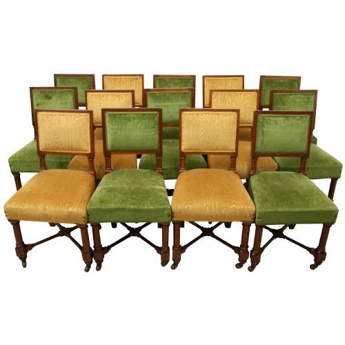 Set of 14 Gothic Revival Oak Dining Chairs