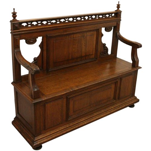 French Carved Oak Hall Bench