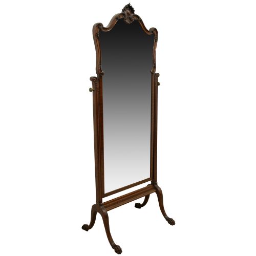 Chippendale Style Carved Mahogany Cheval Mirror