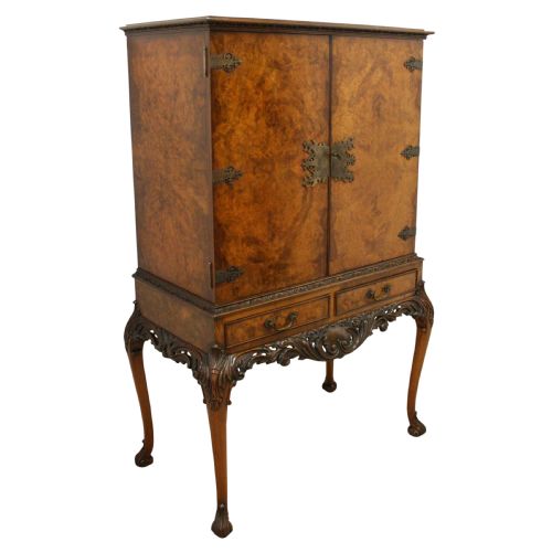 Queen Anne Style Burr Walnut Cocktail Cabinet
