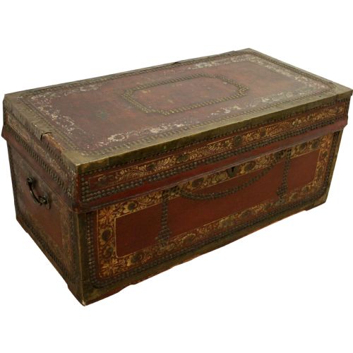 George III Camphor and Leather Travelling Trunk
