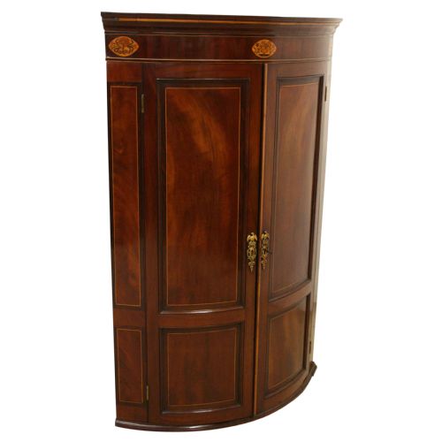 George III Mahogany Inlaid Corner Cupboard