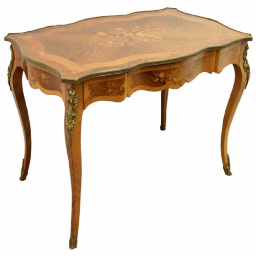 French Marquetry Inlaid Walnut Desk/dressing Table