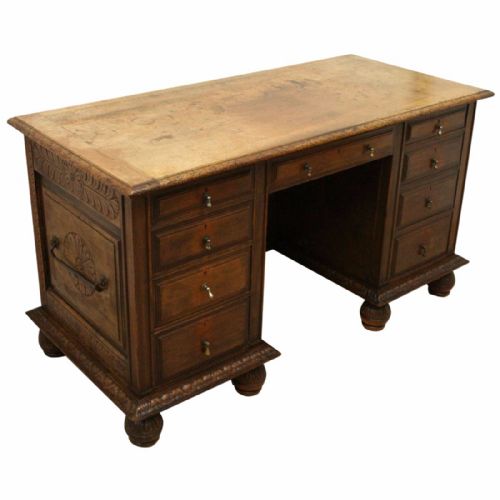 Continental Carved Walnut Knee Hole Desk
