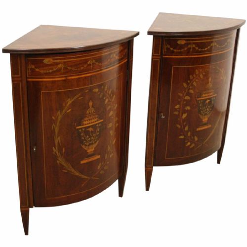 Pair of George III Style Mahogany Inlaid Corner Cabinets