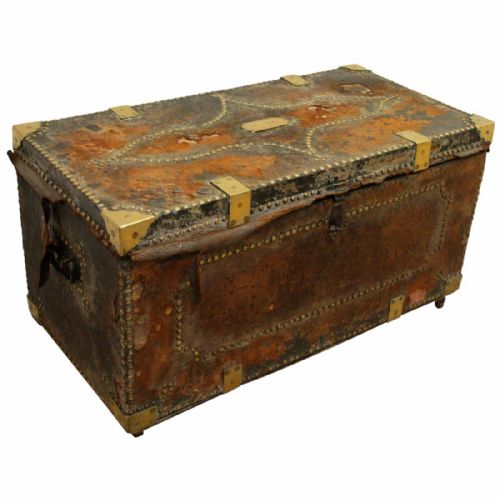 Leather and Brass Studded Storage Trunk
