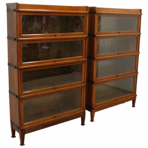 Pair of Red Walnut Globe Wernicke Sectional/stacking Bookcases