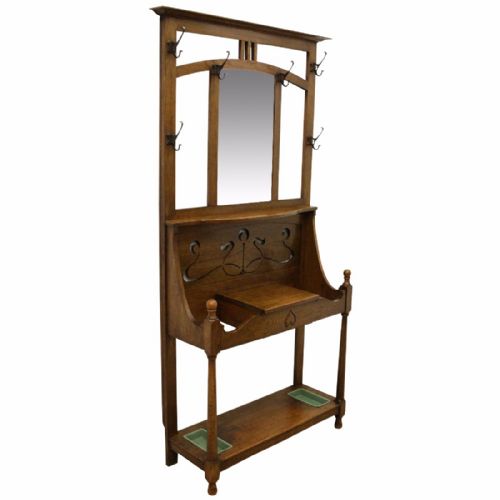 Art Nouveau Oak Hall Stand
