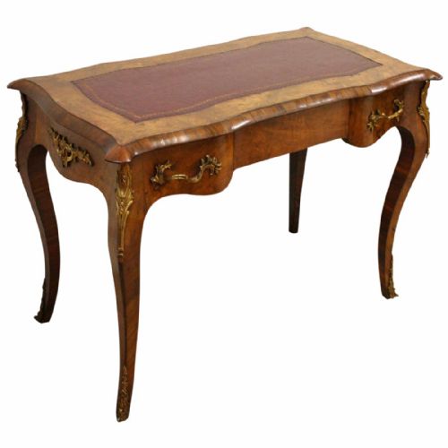 French Serpentine Walnut Writing Table