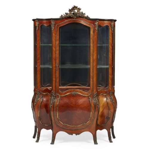 FRENCH KINGWOOD BOMBE DISPLAY CABINET
