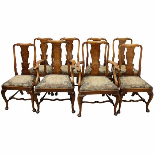 Set of 8 Queen Anne Style Walnut Dining Chairs