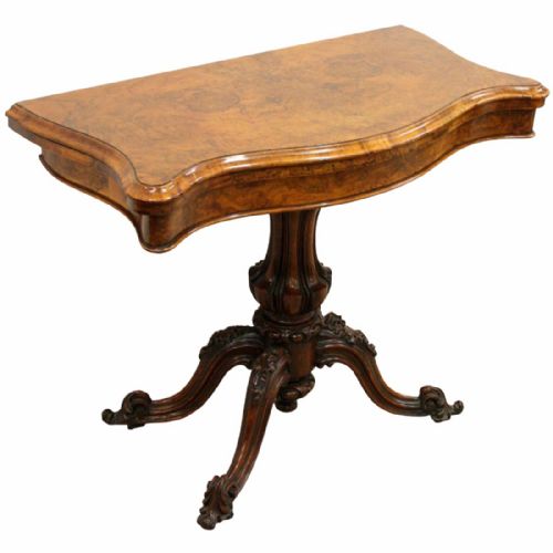 Mid Victorian Burr Walnut Serpentine Card Table
