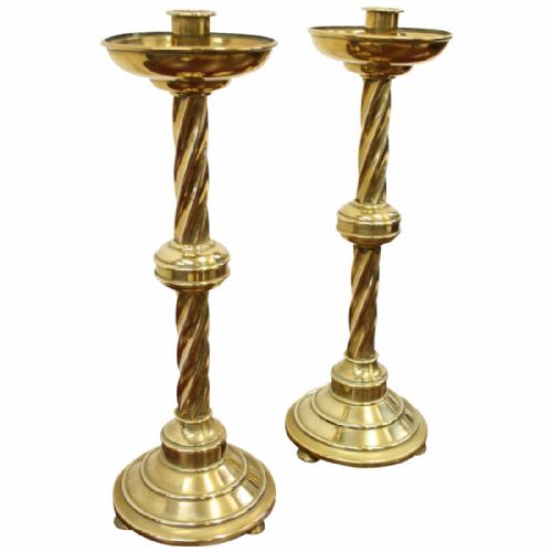 Pair of Brass Gothic Style Candlesticks