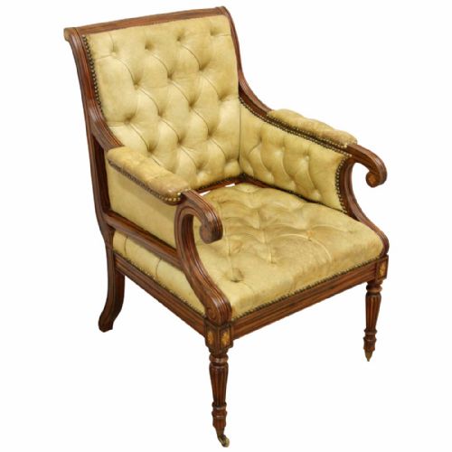 Georgian Style Button Back Faux Rosewood Library Armchair.