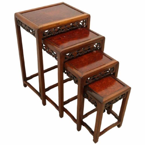 Nest of 4 Chinese Teak Occasional Tables