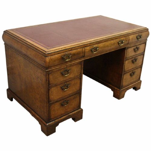 Georgian Style Burr Walnut Pedestal Desk