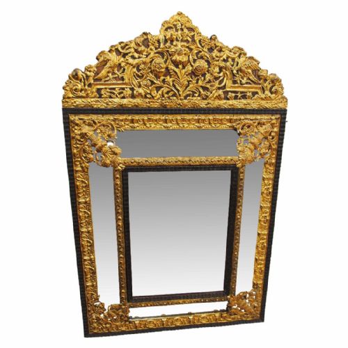 Embossed Brass and Ebony Mirror