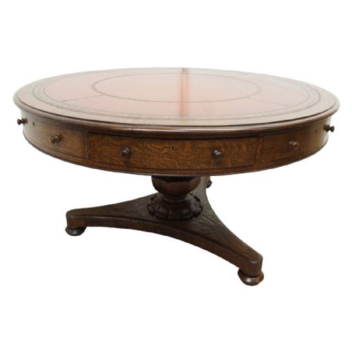 fig 1. William IV Oak and Leather-Topped Drum Table