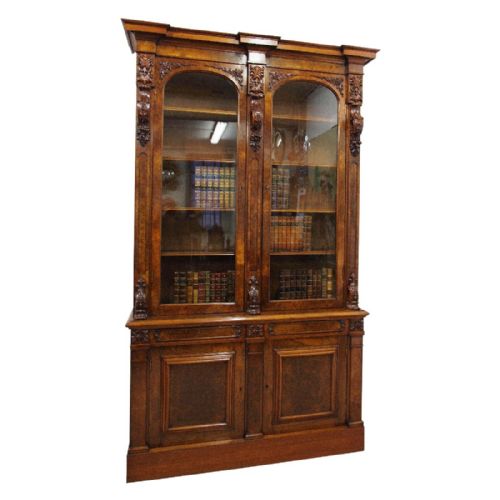 Victorian Burr Walnut Two Door Bookcase