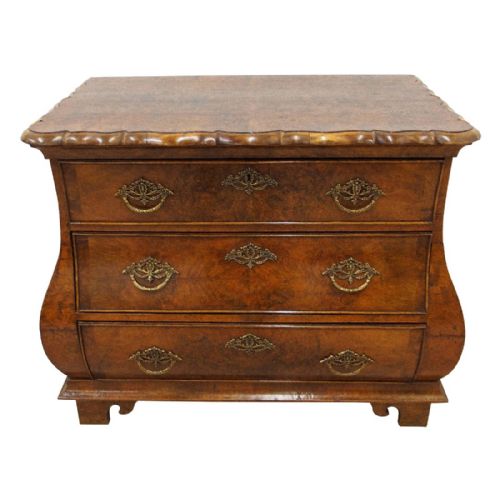 Burr Walnut Bombe and Shaped Chest of Drawers