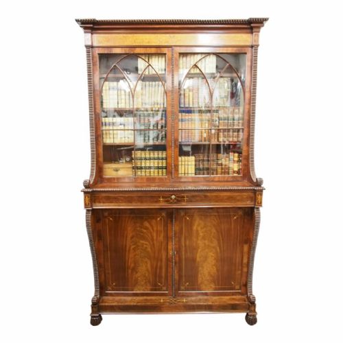 Scottish George IV Mahogany Inlaid Cabinet Bookcase