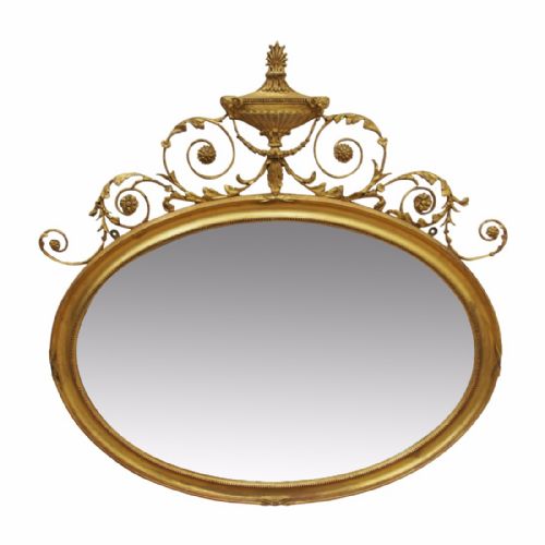 George III Style Gilt Oval Overmantel Mirror