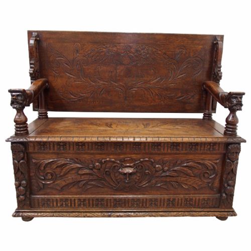 

Flemish Carved Oak Monks Bench

