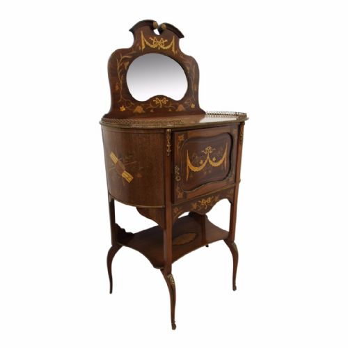 Victorian Marquetry Inlaid Mirror Back Cabinet