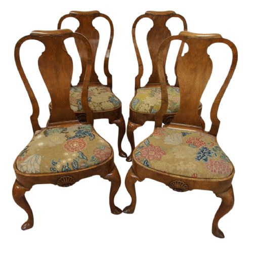 Set of 4 Queen Anne Walnut Dining Chairs