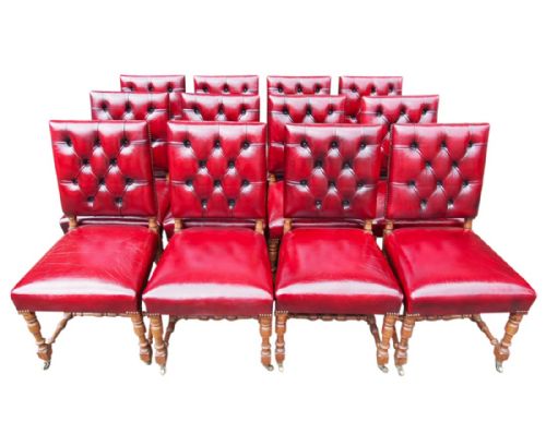 Set of 12 Gillows Style Red Leather Dining Chairs