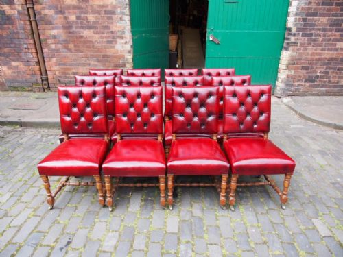 fig 1. Set of 12 Gillows Style Red Leather Dining Chairs