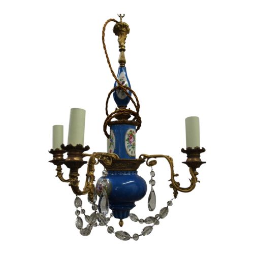 Gilt Bronze and Sevres Style Porcelain Chandelier