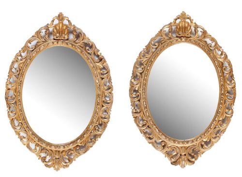 Pair of Victorian Oval Giltwood Mirrors