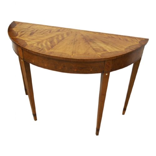 George III Style Mahogany, Satinwood and Inlay Demi-lune Side Table