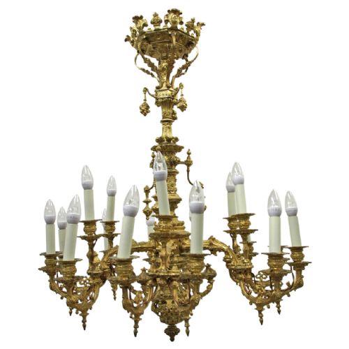 Victorian Cast Brass and Gilded Chandelier


