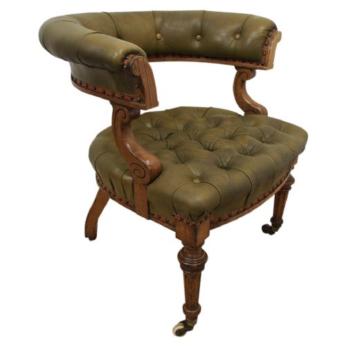 Green Leathered Oak Desk Chair

